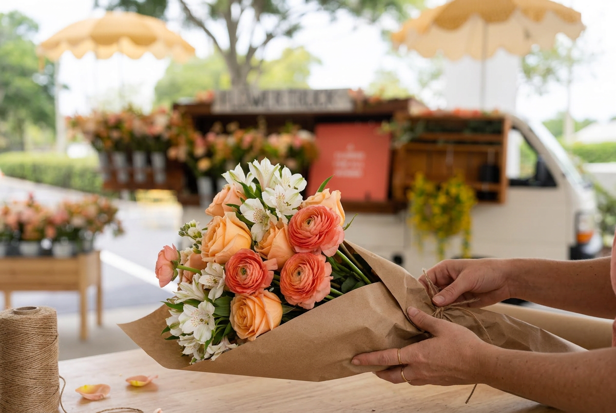 Hand-tied bouquet wrapped in twine