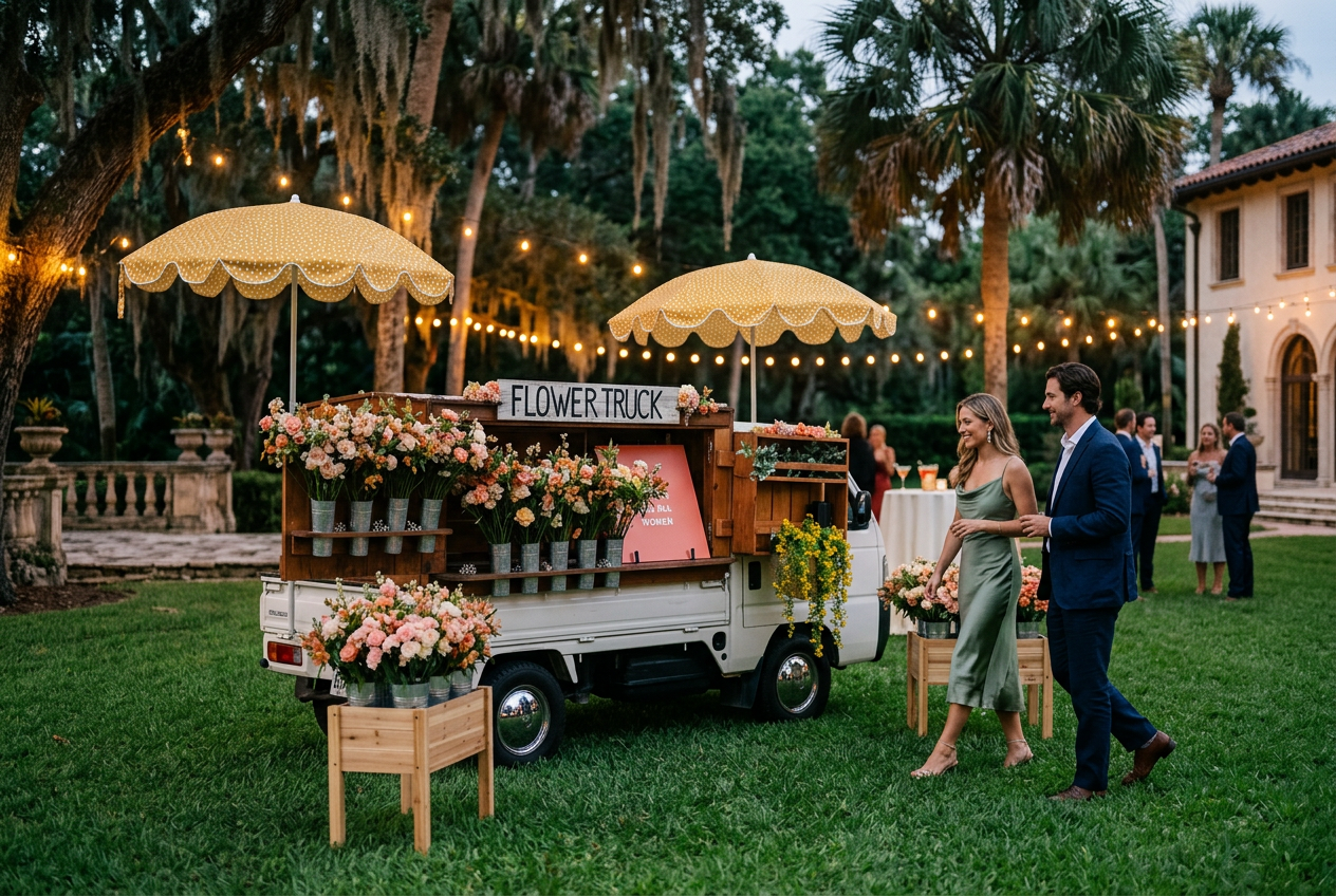 Florida Flower Truck with custom corporate branding at a luxury Florida resort